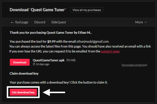 Click 'Get Download Key' on your purchase page
